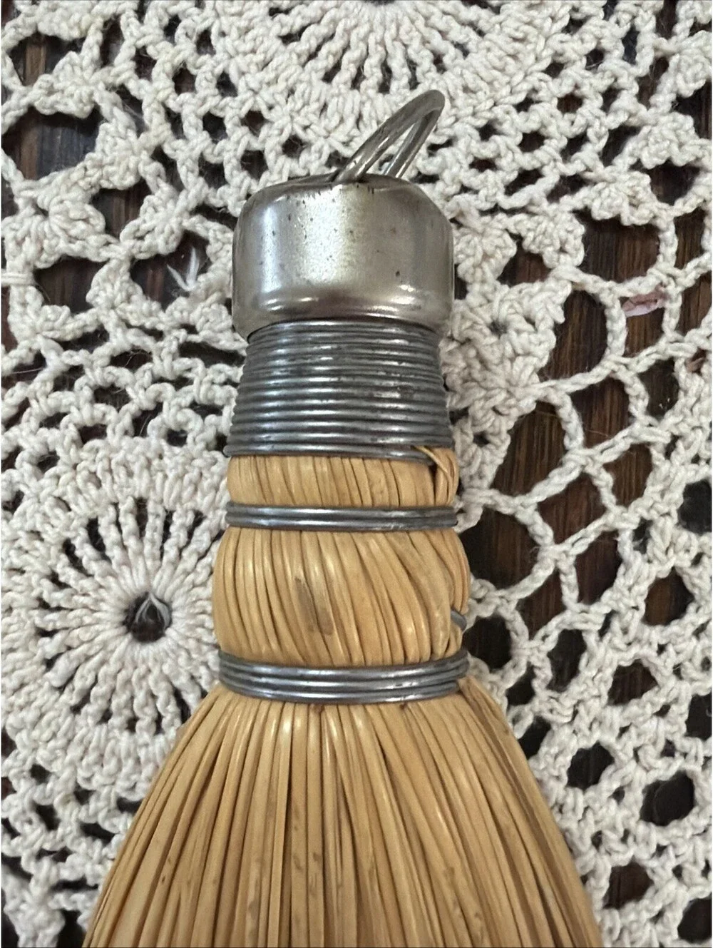 Vintage Whisk Broom Natural Straw Hand Brush Metal Cap Primitive Farmhouse Decor